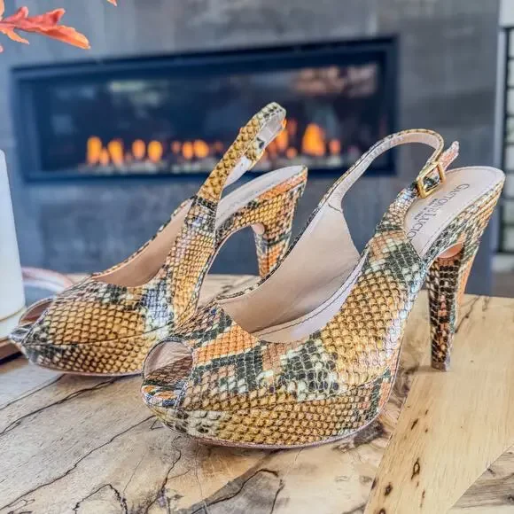 Gastone Lucioli, Made in Italy, Snakeskin Slingback Platform Heel, Women’s 9.5 - Picture 10 of 10